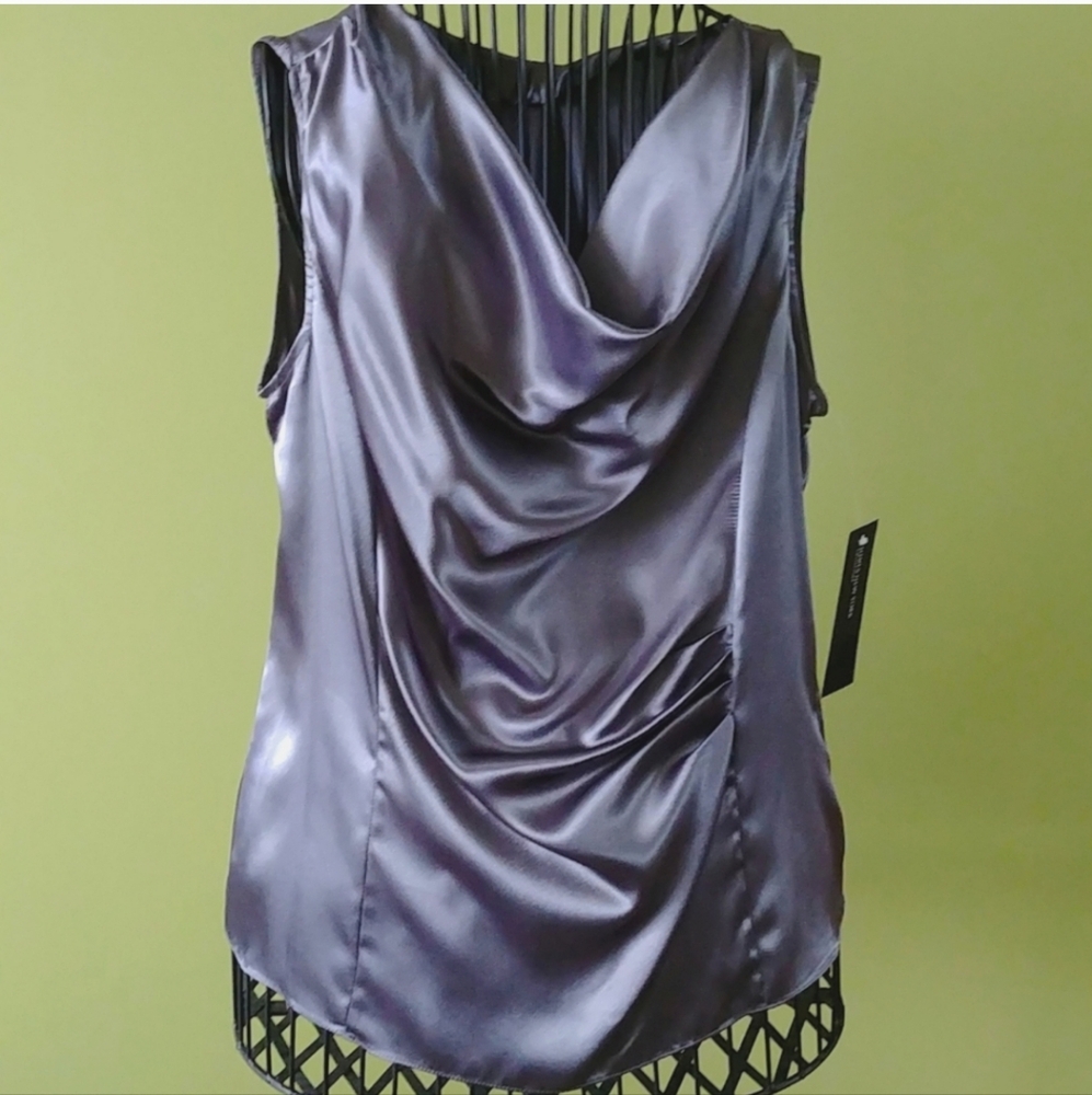 Jones New York Satin Drape Blouse - Gray